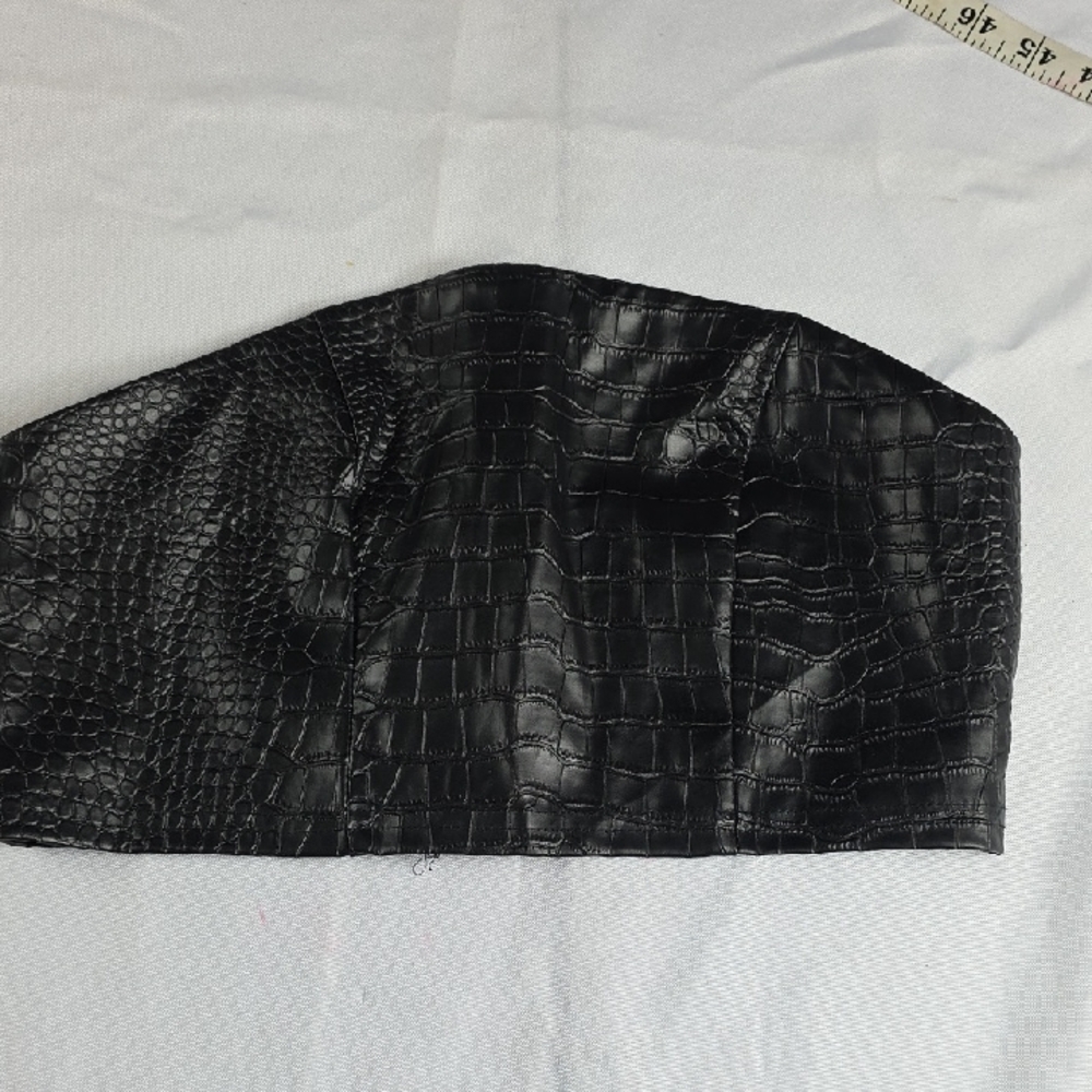 Shein Womens Black Faux Leather Crocodile Embossed Top Festival Club Zips Sz S